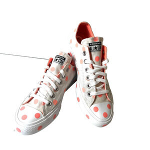 Converse Chuck Taylor All Star Low Top Orange Polka Dots Womens Sz 8 Canvas Shoe
